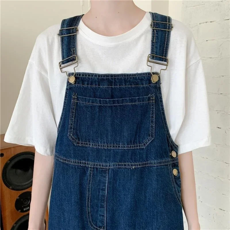 Spring Summer Denim Overall Dress Women Solid Casual Loose Spaghetti Strap Dresses Fashion Female Girls Sleeveless Jeans Dresses