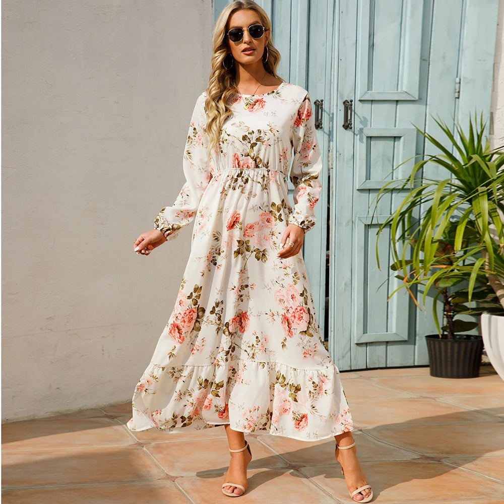 2023 Sping Summer Bohemian Women Maxi Dress Casual Long Sleeve High Waist Beach Woman Chiffon Dresses Floral Vestidoes Mujer New