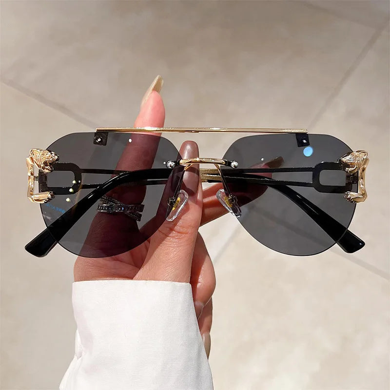 2024 Sunglasses Women Luxury Rimless Vintage Fashion Glasses Lunette Oversized Shades De Sol Mujer Lentes