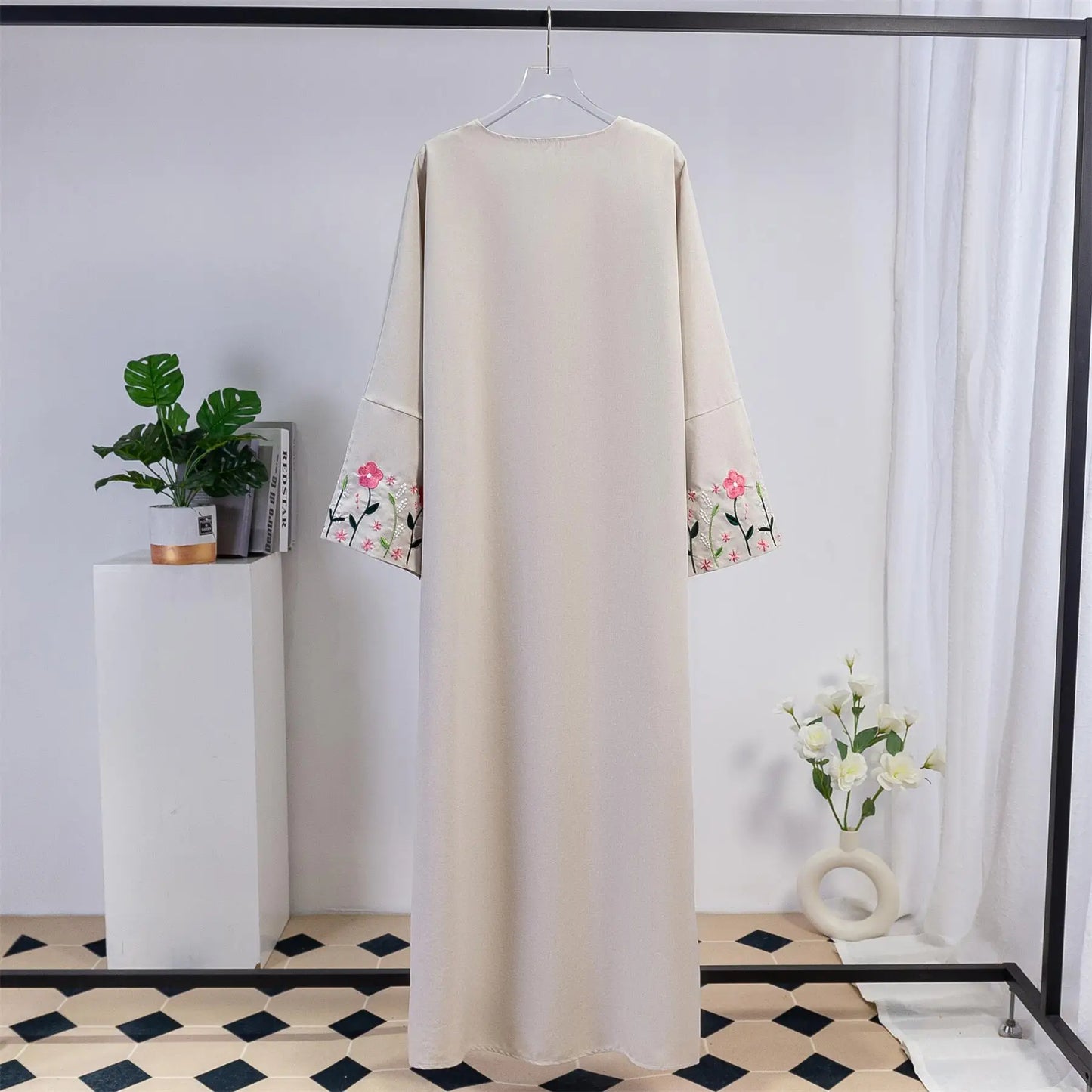 Open Front Abaya Women Maxi Length Dress Embroidery Floral islamic Clothing Long Sleeve Kaftan Muslim Abayas Women Jilbabs