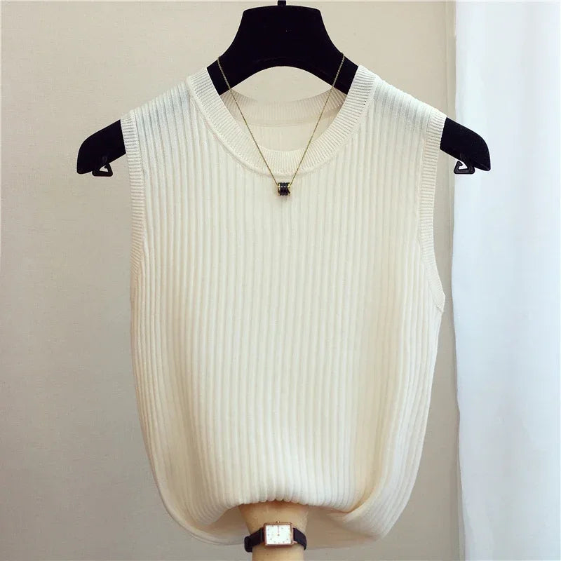 Summer Spring Tanks Top Women Sleeveless Knitted T-Shirts Female Elastic Slim Casual Vests Crop Tops Camis Pullover Shirts