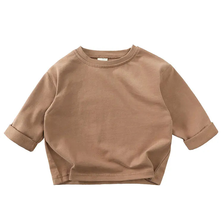 Fashion Solid Color Kids Girls T-shirts Cotton Long Sleeve Baby Boys Tops Spring Autumn Children's Clothing 1-6 Years