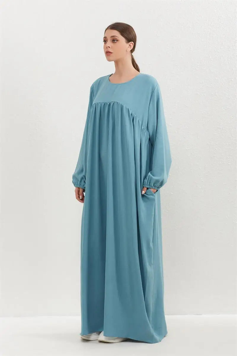 Muslim Dress Spring Autumn Women Loose Maxi Dresses Fashion Female Full Sleeve O-neck Casual Solid Pockets Robe Long Dresses