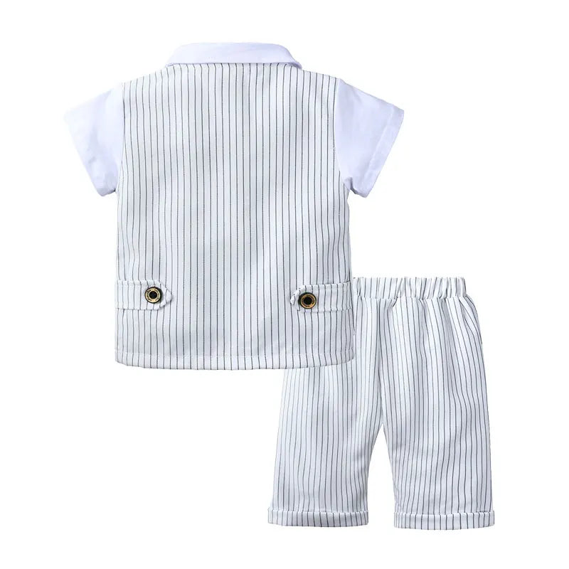 Gentleman Style Children Boys Clothes Summer Kids Clothes Suit Cotton Short Sleeve Bow Tops+Shorts Formal Baby Boy Clothes