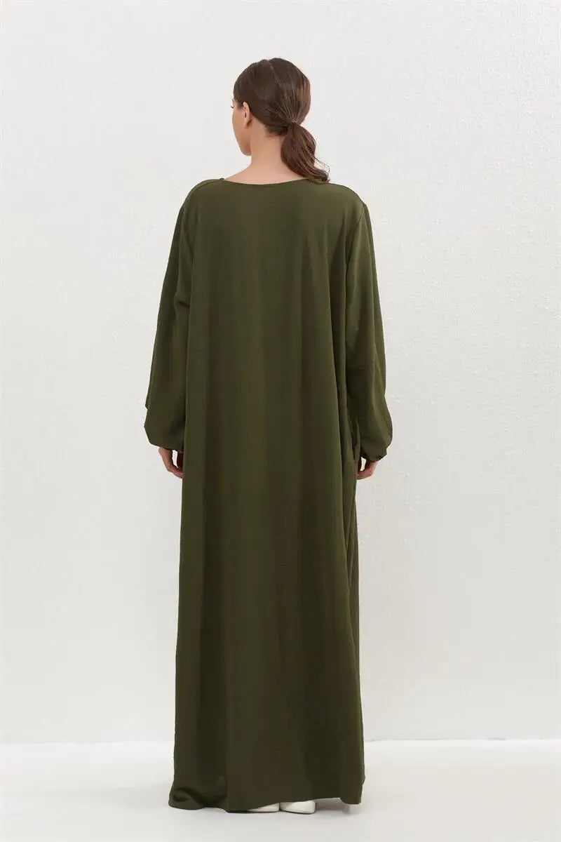 Muslim Dress Spring Autumn Women Loose Maxi Dresses Fashion Female Full Sleeve O-neck Casual Solid Pockets Robe Long Dresses