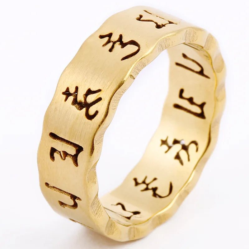 Six Word Mantras Amulet Rings for Men&women Hollow Couples Ring Lotus Sanskrit Buddhist Mantra Jewelry Ring