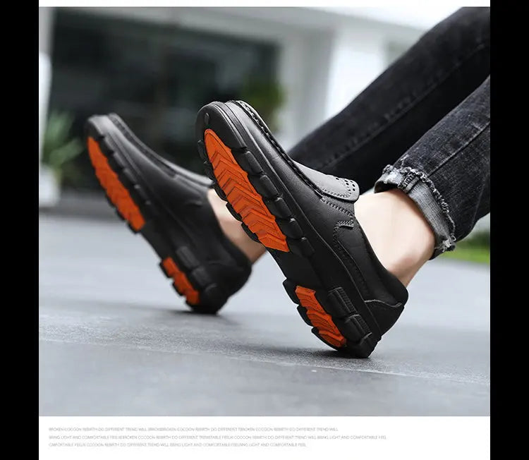 Men's non-slip waterproof casual leather shoes lace-up chef work shoes plus size men's shoes new 2024