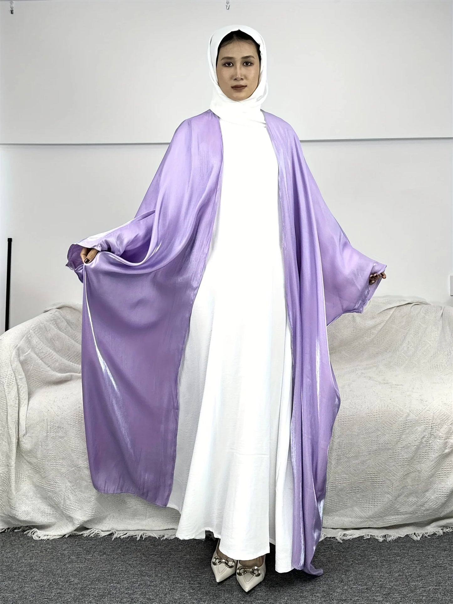 Ramadan Abaya Solid Sleeve Out Kaftan, Elegant V Neck Maxi Length Dress, Women's Clothing