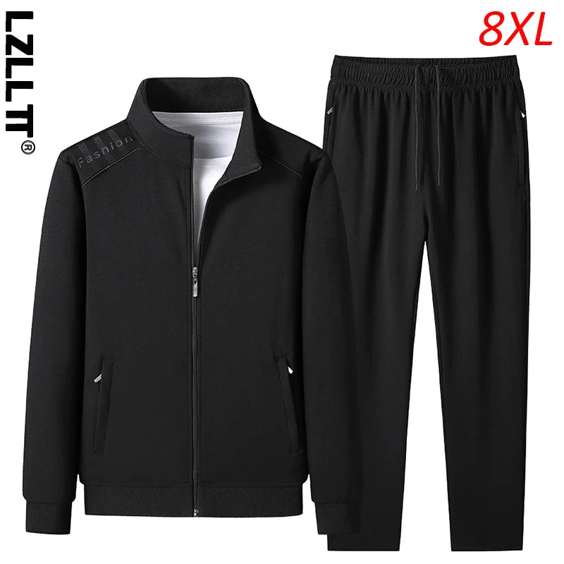 Autumn Winter Men Casual Sport Jogger Cotton Suits Mens Sportswear Fit Sweatsuit Tracksuit Set Man 2 Piece Set Male Big Size 8XL