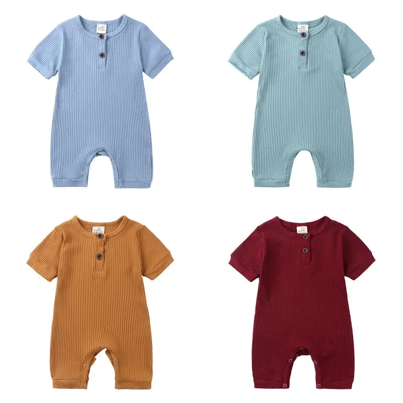 Solid Color Kids Summer Clothes Cotton Baby Clothes Boys Romper Short Sleeve Newborn Girl Outfit Baby Boy Clothes 0-24 Months