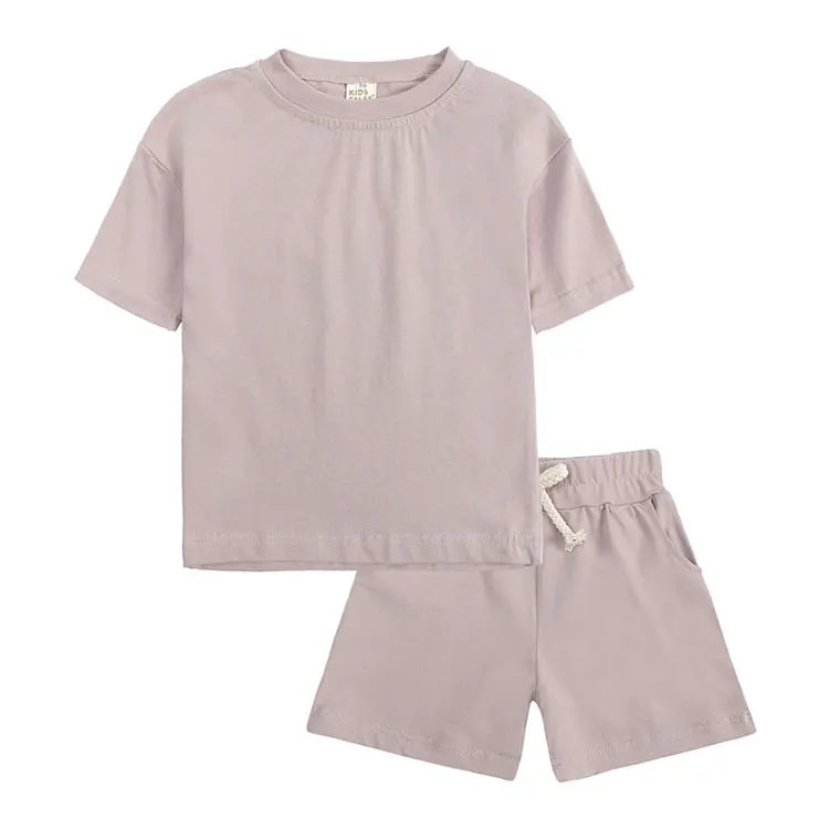 Fashion Solid Color Kids Clothes Girls Outfit Summer Baby Boys Clothes Sets Cotton Short Sleeve Tops+Shorts Children Clothing