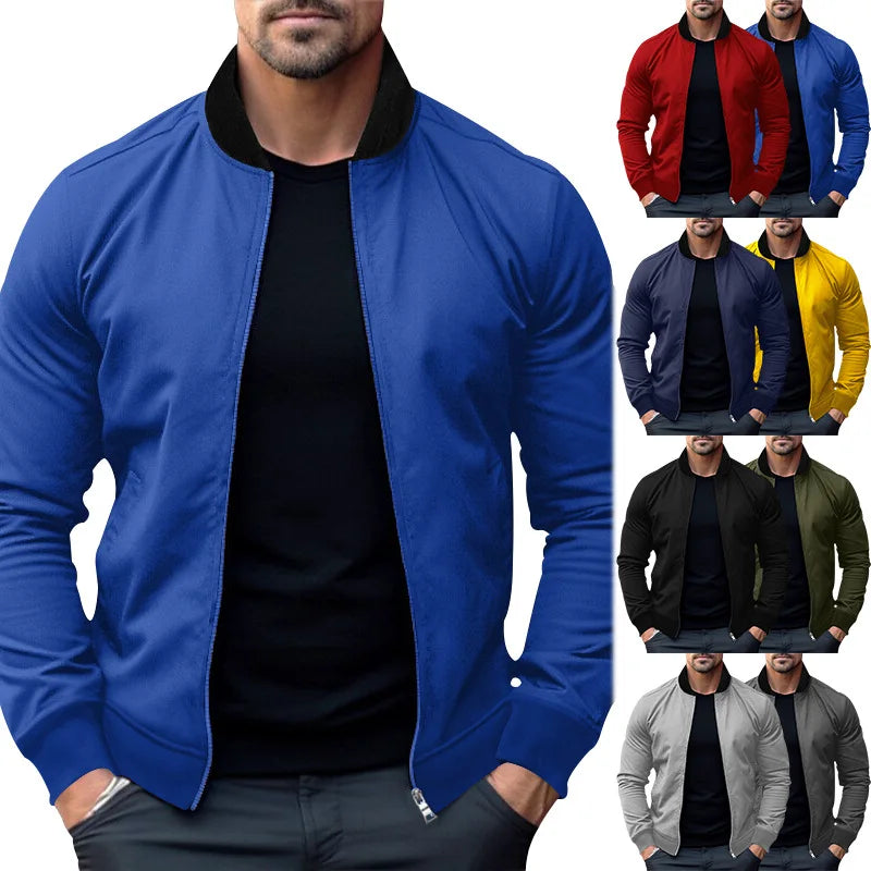 Spring and autumn new top men stand collar zipper casual long sleeve hoodie jacket