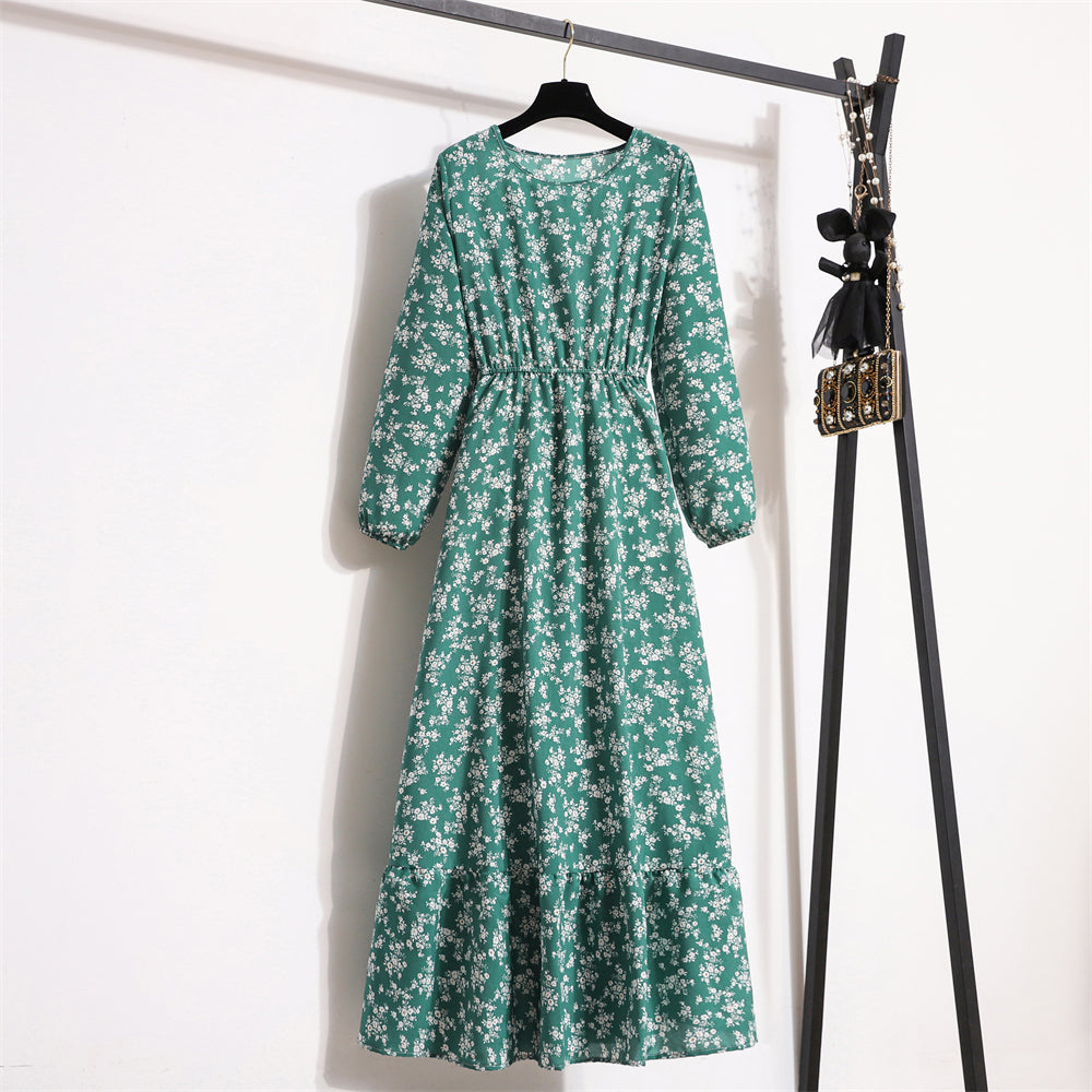 Autumn Spring Chiffon Dresses Fashion Female Full Sleeve Vintage Printed Floral Casual Long Dress Women Maxi Dresses Vestidoes