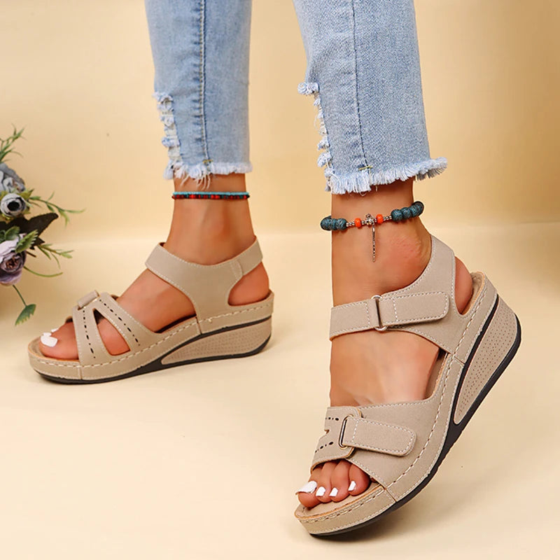 Retro Wedges Platform Sandals Women 2023 Summer Thick Soled Beach Slippers Woman Plus Size 43 Ankle Buckle Sandalias Footwear