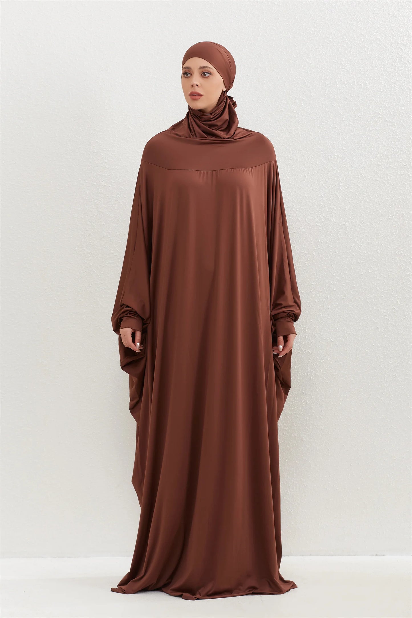 Muslim Abayas Hijab Hooded Smocking Sleeve One-piece Prayer Dress Women Jilbabs Kaftans Islamic Dubai Saudi Robe Turkish Modesty