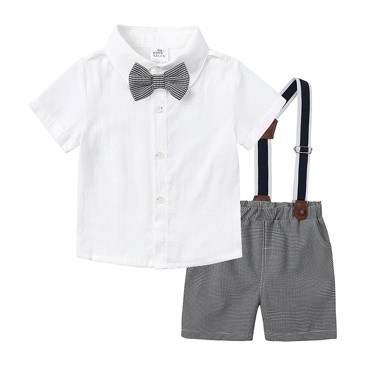 Formal Children Boys Clothing Sets Cotton Short Sleeve Shirts Strap Pants Summer Kids Clothes Boys Outfit 1-5 Years