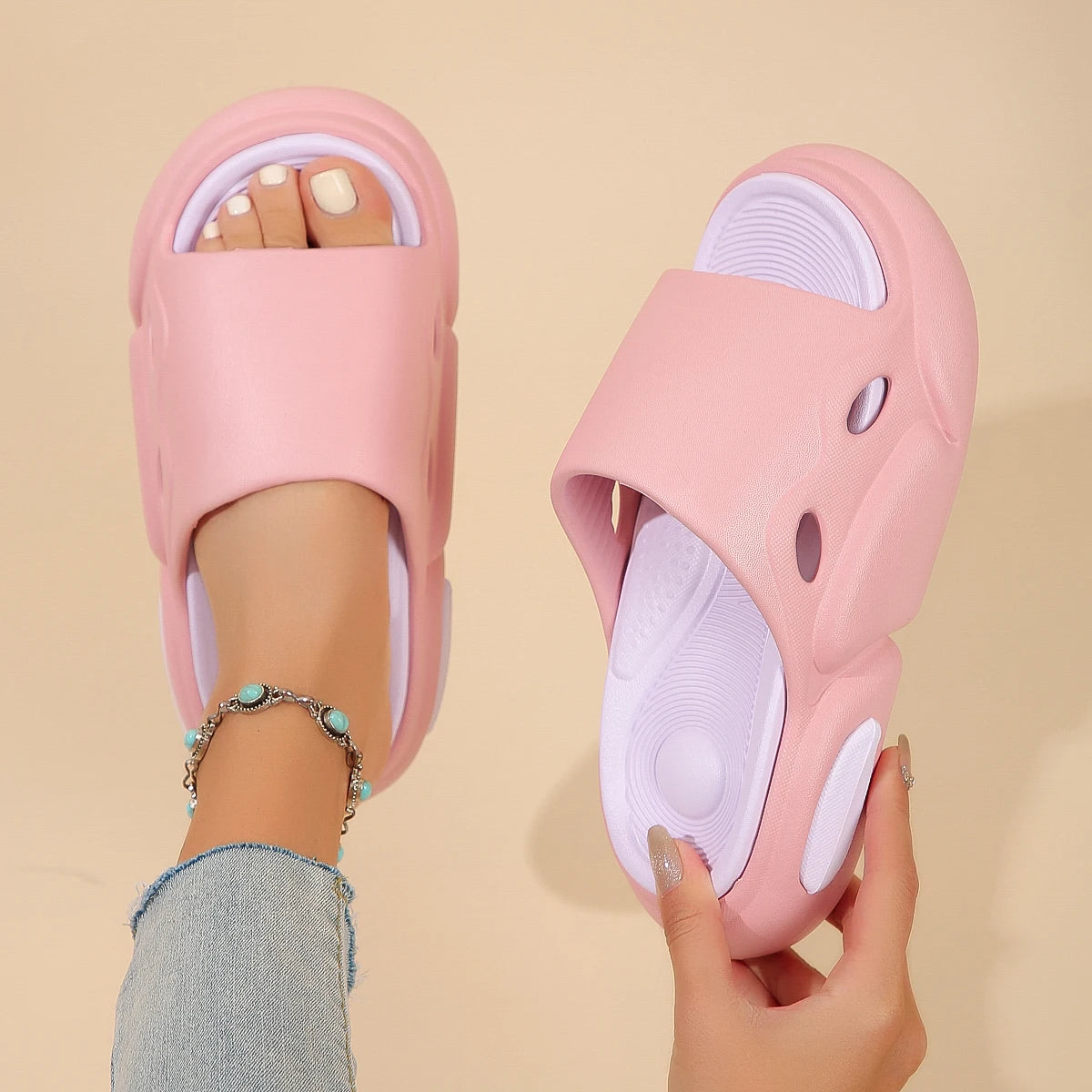 Trendy New Women's Thick Sole Slippers Fashionable and Versatile Home Slippers Bathroom Sandals