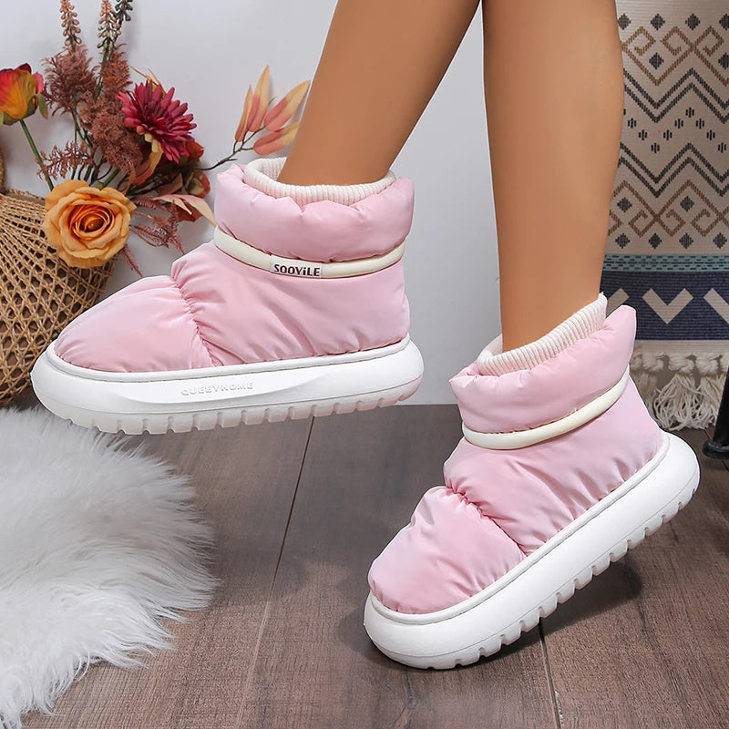 Women's Waterproof Down Cotton Padded Shoes Warm Plush Thick Bottom Snow Boots Women 2023 Platform Non-Slip Winter Ankle Boots