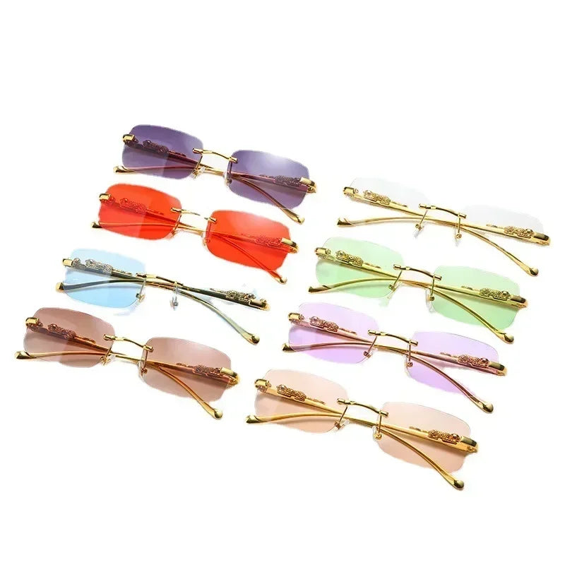 New Rimless Rectangle Vintage Metal Leopard Head Sunglasses Fashion Frameless Tinted Glasses Shades For Women Men