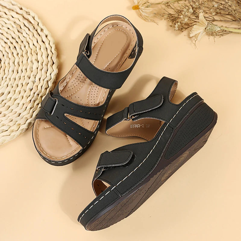 Retro Wedges Platform Sandals Women 2023 Summer Thick Soled Beach Slippers Woman Plus Size 43 Ankle Buckle Sandalias Footwear