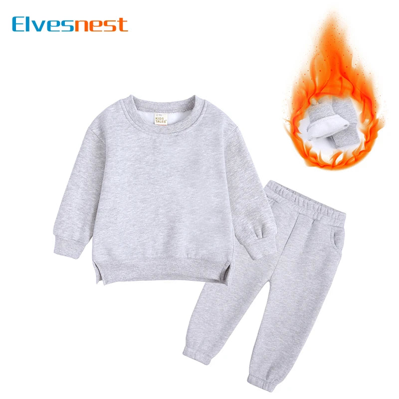 Fashion Solid Color Kids Clothes Girl Outfit Set Cotton Long Sleeve Tops Pants 2 PCS Winter Warm Children Clothing 2-6 Years