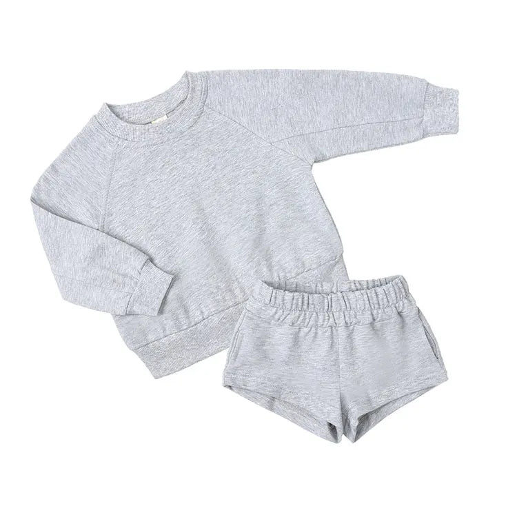 Fashion Kids Clothes Girl Outfit Set Solid Color Cotton Long Sleeve Tops Shorts Autumn Children Boys Clothing Sets 1-14 Years