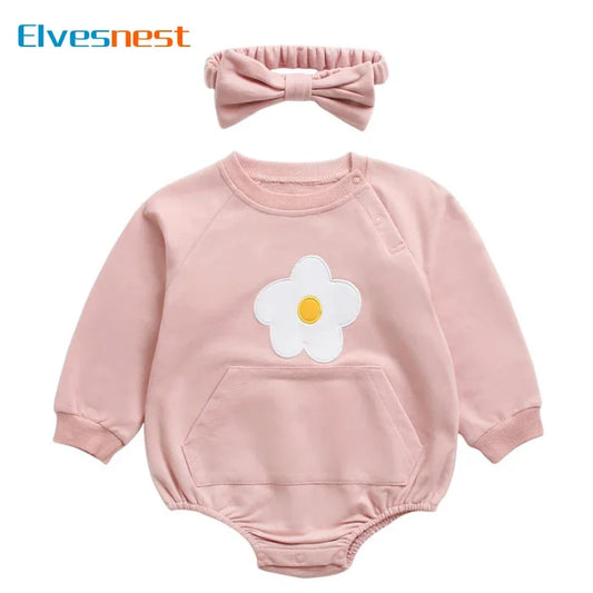 Cartoon Newborn Clothes Girls Bodysuits Scarf 2 PCS Cotton Long Sleeve Baby Boy Clothes Spring Autumn Infant Clothing 1-3 Years