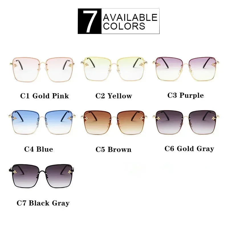 Luxury Brand Designer Sunglasses Woman Vintage Rimless Square Sun Glasses Female Gradient Shades Little Bee Ladies Oculos