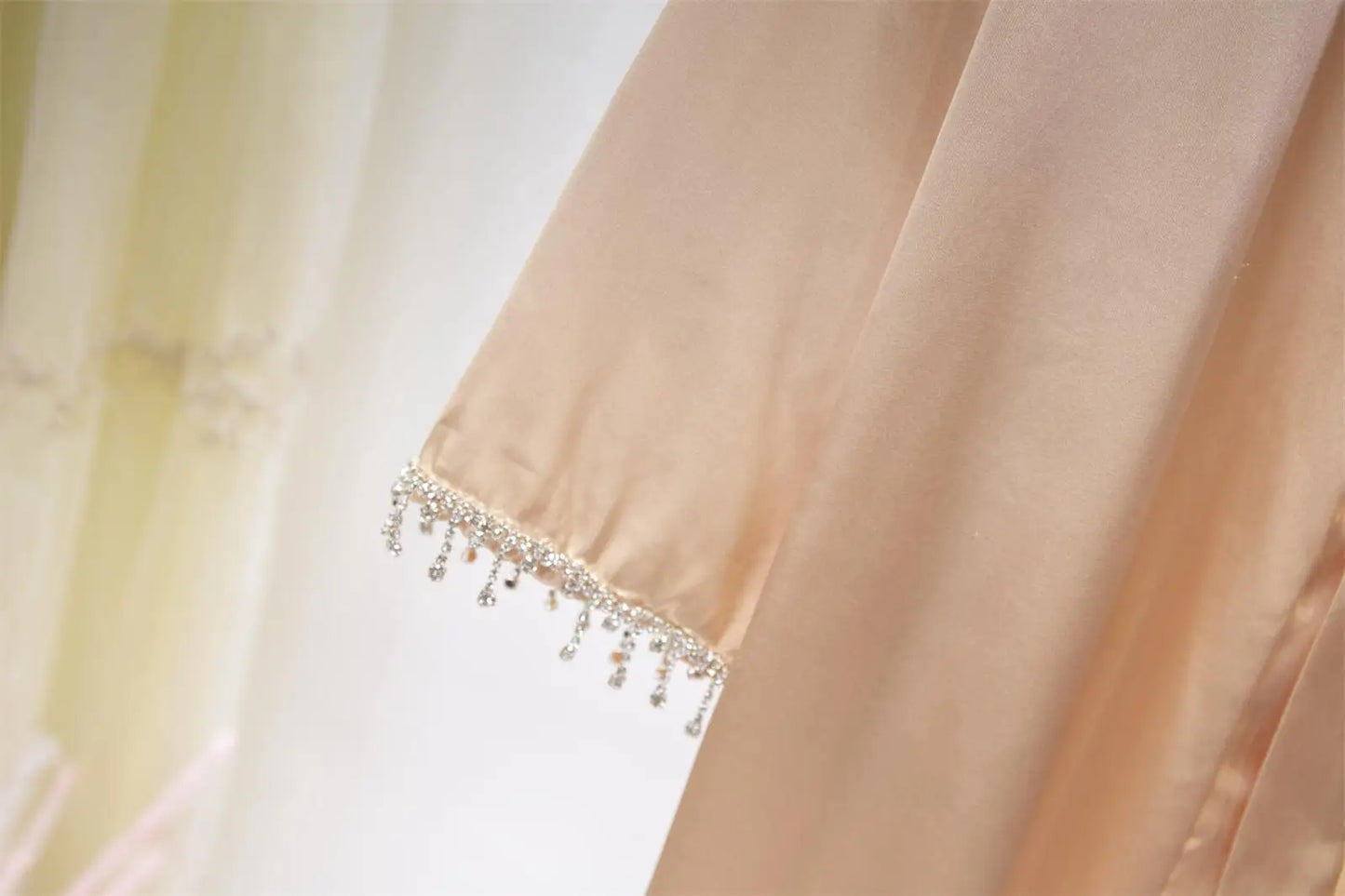 1pc Satin Long Robe Wrap With Delicate Crystal Decorated Sleeves, Enhancing Your Look And Perfect For Any Occasion