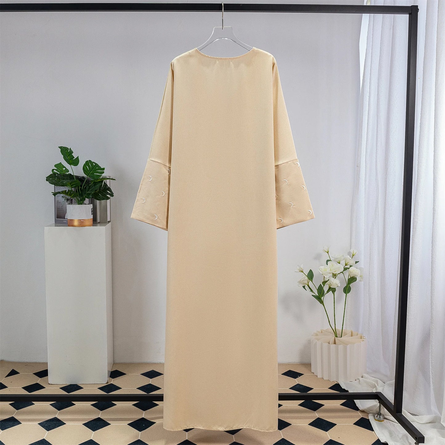 Muslim Moon Embroidery Open Front Abaya Women Long Sleeve Maxi Length Dress Muslim Abayas Kaftan Women Jilbabs Women's Clothing