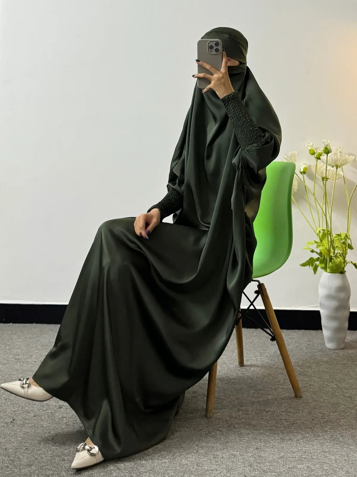 Modesty Prayer Dress Women Jilbabs Kaftan Muslim Abayas Smocking Sleeve Ramadan Dresses Dubai Robe HijabIslamic Clothing