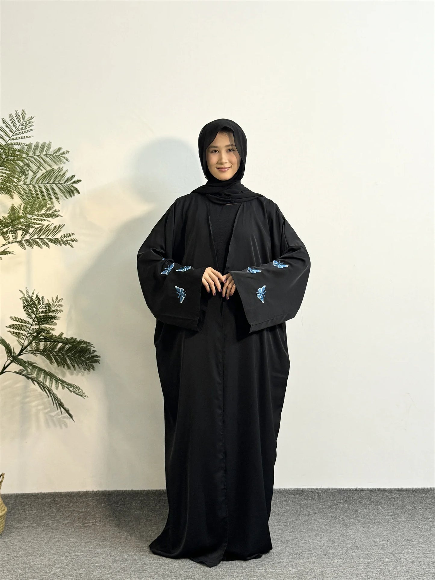 Butterfly Embroidery Open Front Abaya,Long Sleeve Maxi Length Dress Women's Clothing Muslim Abayas Out Kaftans Women Jilbabs