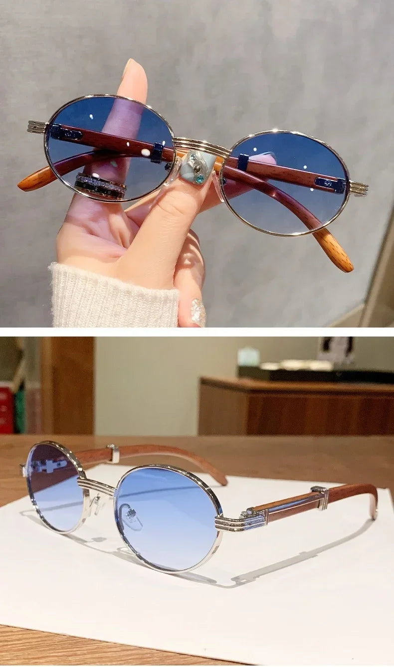 Wooden Fashion Sunglasses Women Vintage Oculos Sunglasses for Men Oval Designer Glasses Tredning Sun Lentes Luxury Gafas Lunette