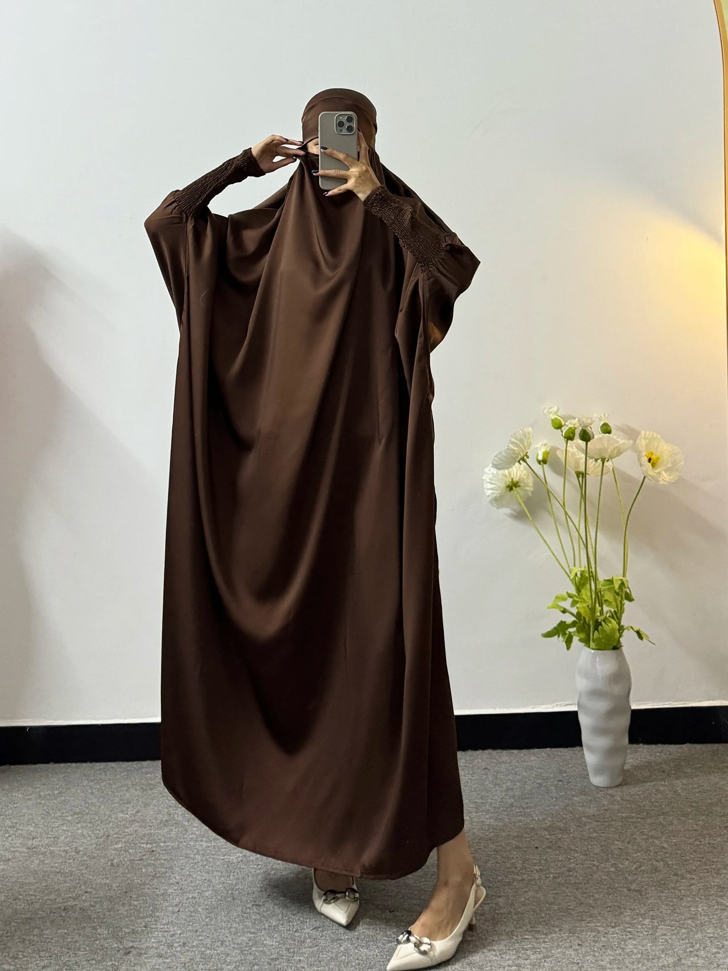 Modesty Prayer Dress Women Jilbabs Kaftan Muslim Abayas Smocking Sleeve Ramadan Dresses Dubai Robe HijabIslamic Clothing