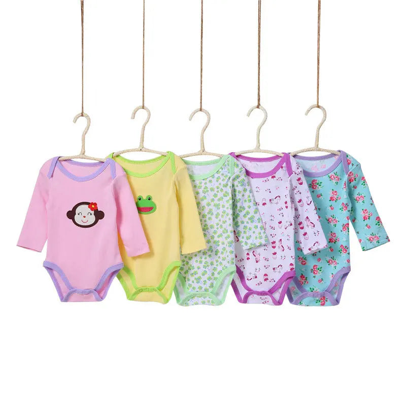 [5 Packs Random style]Baby Bodysuit Cartoon Print Newborn Jumpsuit Cotton Long Sleeve Baby Girls Bodysuits Infant Boy Clothes