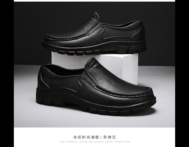 Men's non-slip waterproof casual leather shoes lace-up chef work shoes plus size men's shoes new 2024