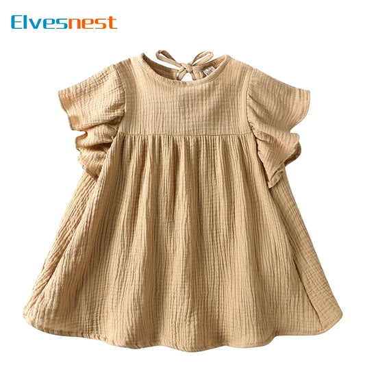 European and American Style Girls Casual Dresses Cotton Linen Short Sleeve Kids Dresses for Girls Summer Girls Dress 1-7 Years