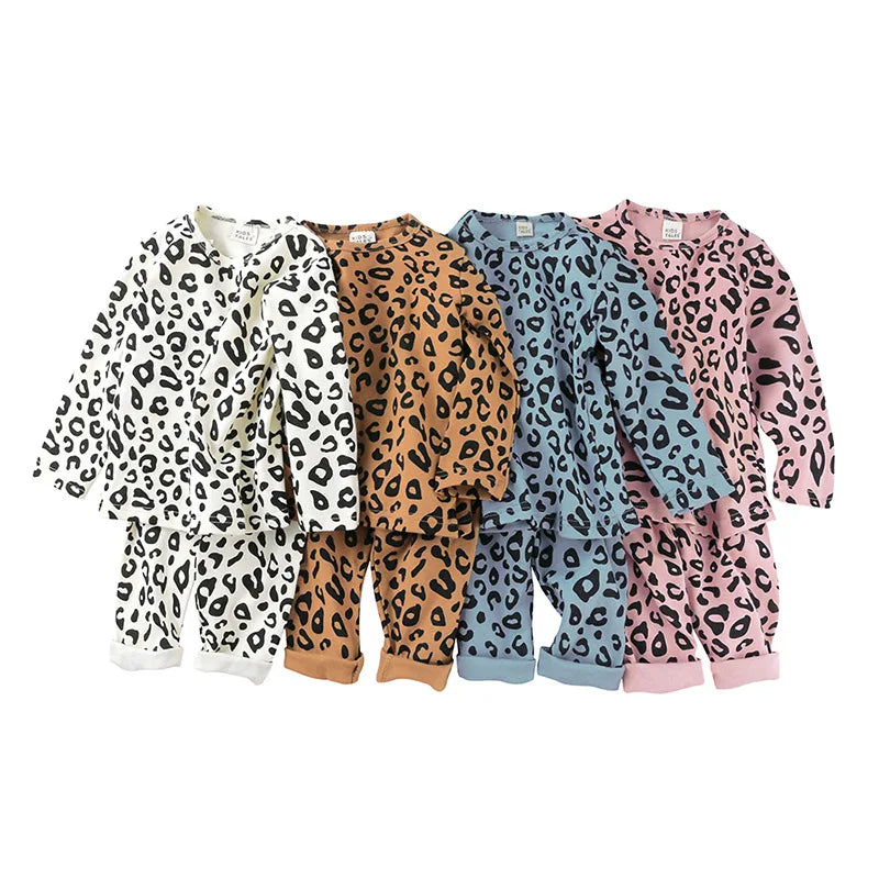 Leopard Kids Clothes Girl Outfit Set Spring Autumn Toddler Boys Clothes Cotton Long Sleeve Tops Pants Children Clothing 2-6Years