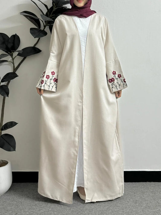 Embroidery Floral Open Front Abaya Women Maxi Length Dress Women's Clothing Muslim Abayas Long Sleeve Kaftans Women Jilbabs