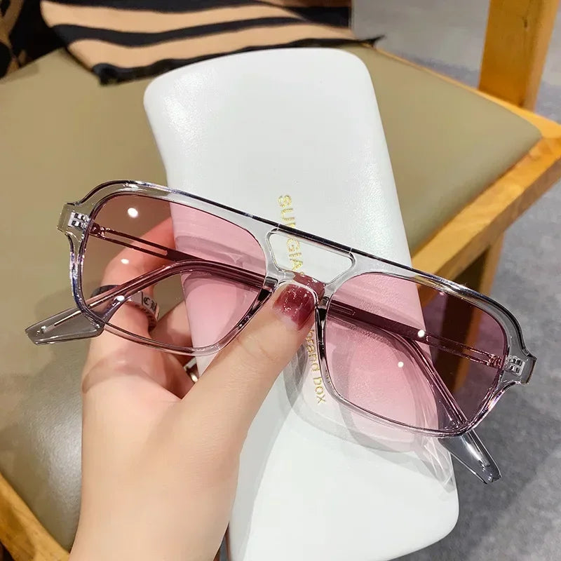 Fashion Vintage Square Sunglasses Woman Brand Retro Small Frame Sun Glasses Female Double Bridges Design Oculos De Sol Feminino