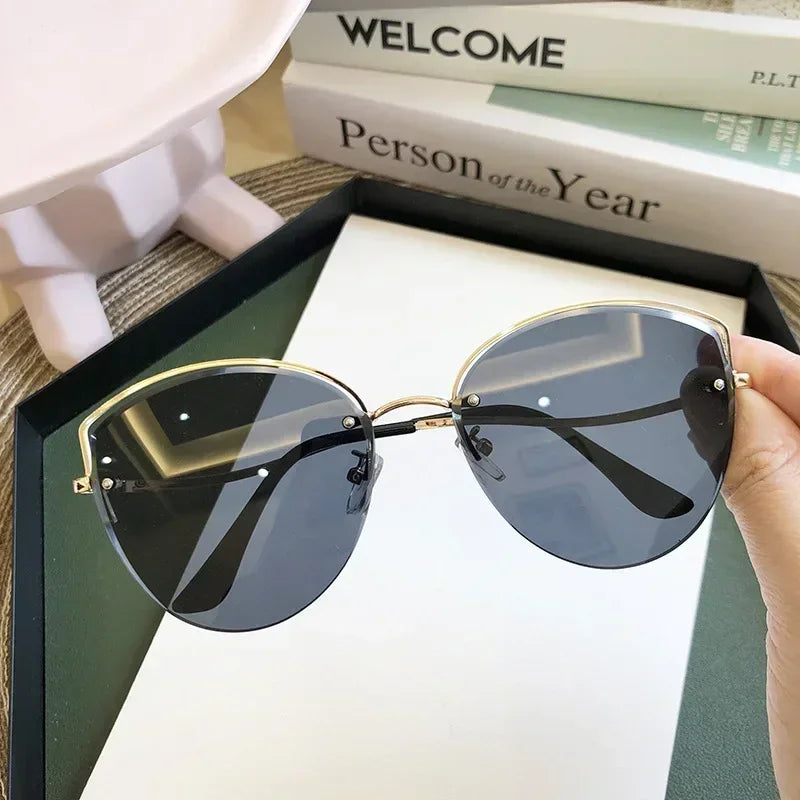 Brand Rimless Sunglasses Women Luxury Cat Eye Sun Glasses Ladies Clear Gradient Sunglass 2024 Diamond Cutting Lenes UV400