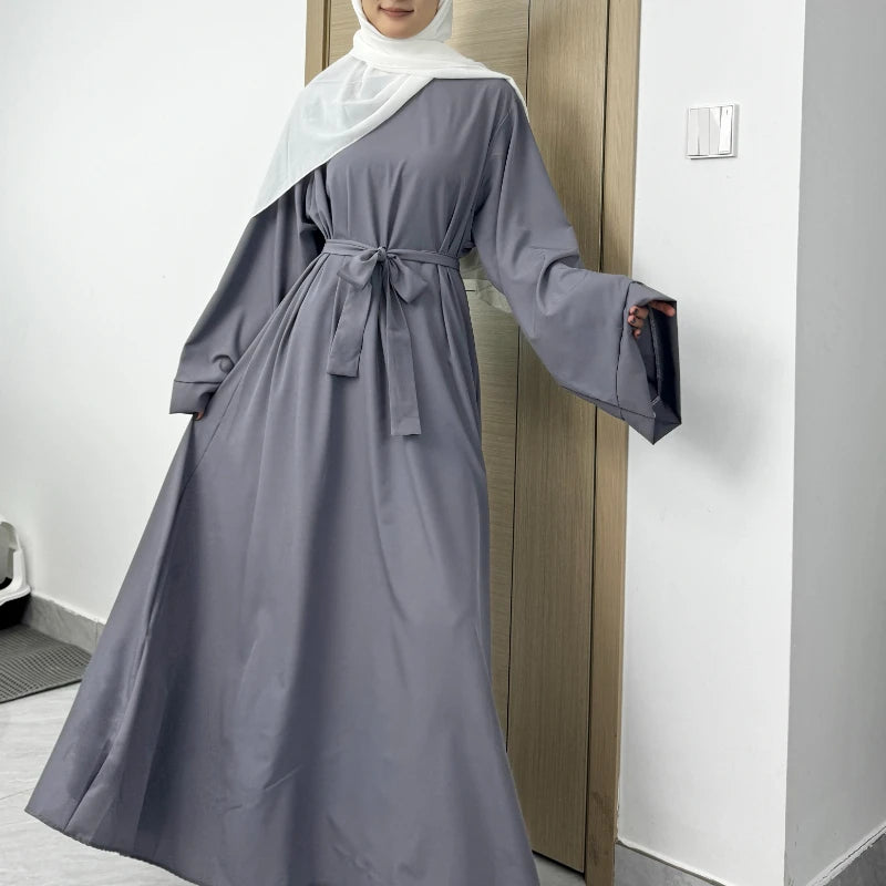 Muslim Abayas Loose Kaftans Prayer Dress With Belt Full Sleeve Islamic Clothing Women Jilbabs Dubai Robe Ramadan Dresses