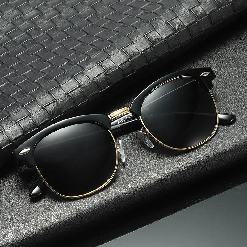 Half Frame Square Sunglasses Man Woman Luxury Brand Designer Sun Glasses Male Retro Rivet Mirror Eyewear Metal Gafas De Sol