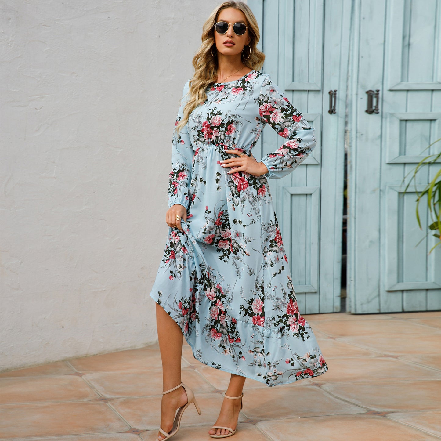 2023 Sping Summer Bohemian Women Maxi Dress Casual Long Sleeve High Waist Beach Woman Chiffon Dresses Floral Vestidoes Mujer New