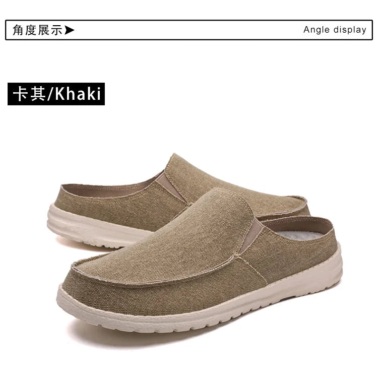 Spring and summer new canvas shoes for men light comfortable casual fashion sports half slipper plus size men's shoes