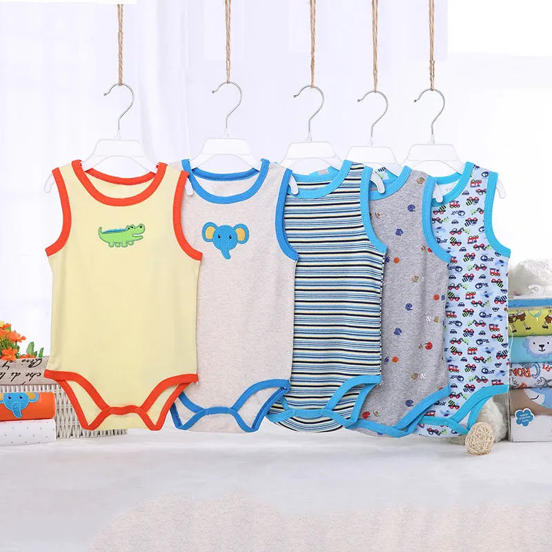 [5Pcs/lot Random Color] Cartoon Baby Bodysuit Cotton Sleeveless Baby Girl Clothes Summer Infant Boys Bodysuits Newborn Jumpsuits