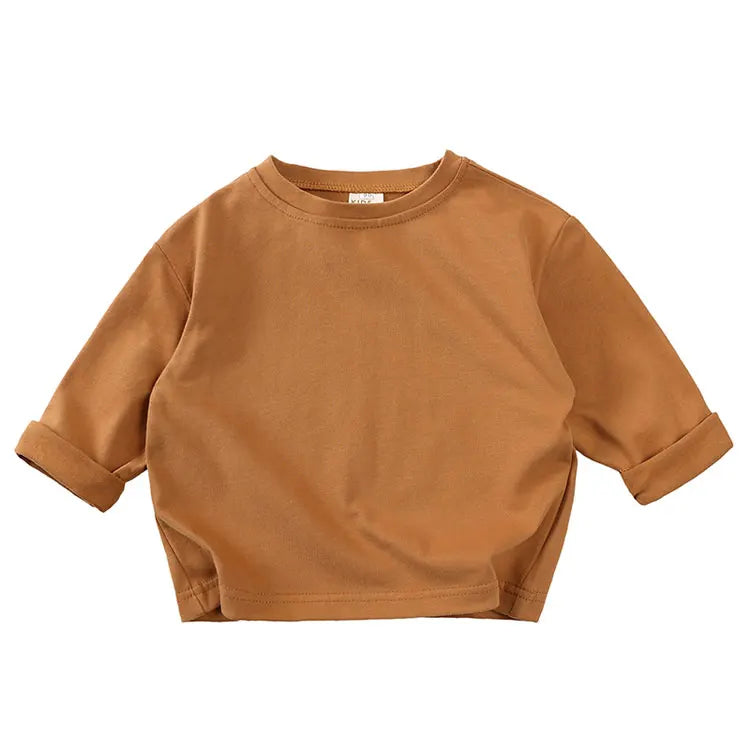 Fashion Solid Color Kids Girls T-shirts Cotton Long Sleeve Baby Boys Tops Spring Autumn Children's Clothing 1-6 Years