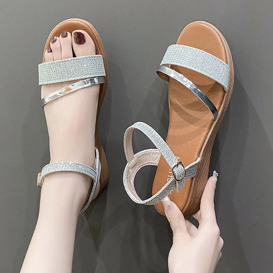 Women's New Casual Fashion Sandals 2024 New Summer Versatile Mid Heel Thick Sole Roman Shoes