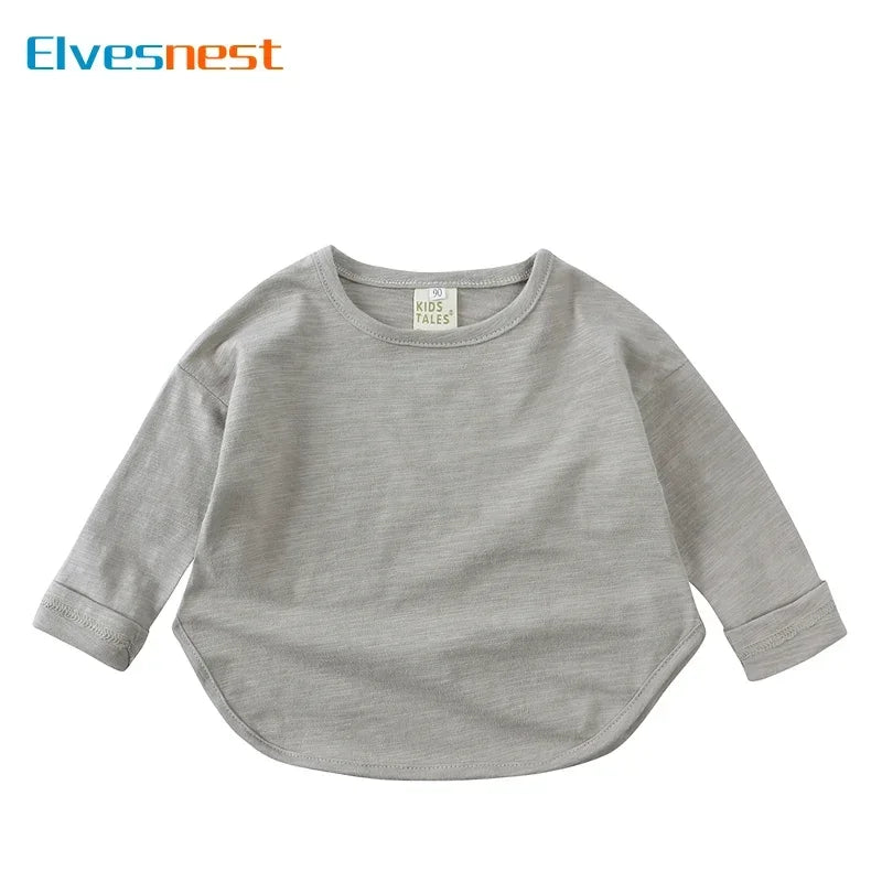 Spring Autumn Children's Clothing Boys T-Shirts Cotton Long Sleeve Girls Tops Fashion Solid Color Kids Girls Tee 2-6 Years