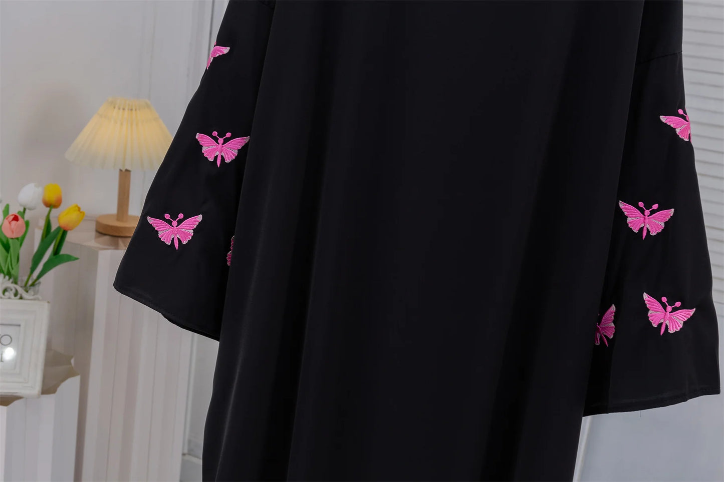 Butterfly Embroidery Open Front Abaya Women Long Sleeve Maxi Length Dress Muslim Abayas Kaftans Women Jilbabs Women's Clothing